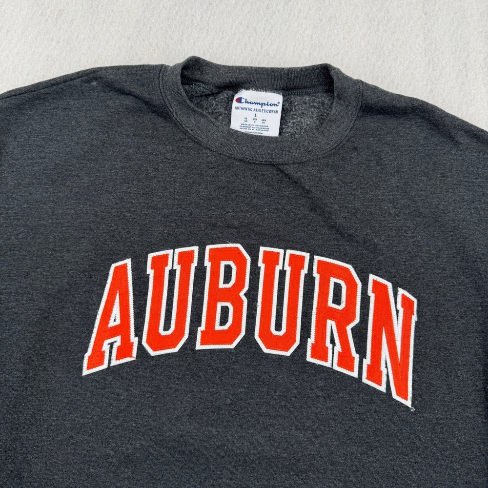 Champion Auburn University Crewneck Pullover Sweatshirt Mens L Gray Embroidered